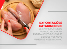 Exportações Catarinenses de Carne Suína e de Frango Alcançam  Faturamento de US$ 2,95 Bilhões nos Nove Primeiros Meses do Ano