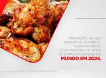 Projeções da FAO indicam que o Brasil será o 6º maior consumidor per capita de carne de frango no mundo em 2024.